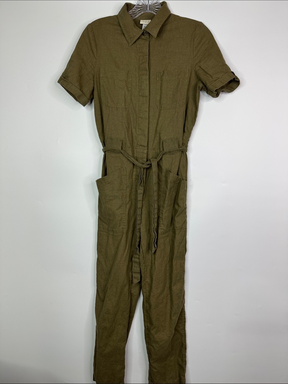 A New Day Green Linen Utility Jumpsuit Size XS